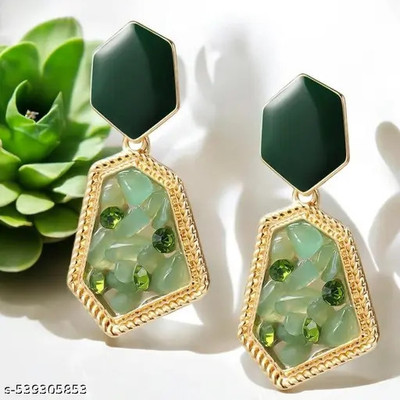 Anamya Collections acrylic green pentagon earrings Alloy Stud Earring