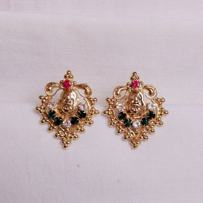 kurdekars divuu green red white stones fitted laxmi earrings stud Copper Stud Earring
