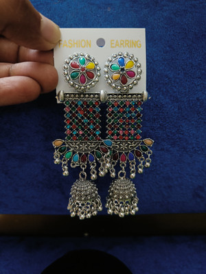 Venusco Venusco Multicolour Silver Coted Long Earing Set for Women and Girls Alloy Clip-on Earring