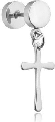 vien creation Jesus Cross Unique Stylish Dumble Silver 1Pcs Earrings Stainless Steel For Mens Womens Metal Stud Earring