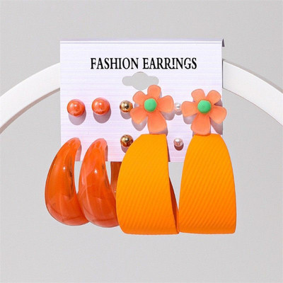 vien Colourful Flower Decor 6PR Earrings Set For Women & Girls Acrylic Alloy Drops & Danglers