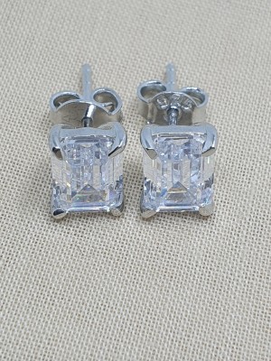 ANANTRA Rectangle shape solitaire stud earrings Cubic Zirconia Sterling Silver, Silver Stud Earring