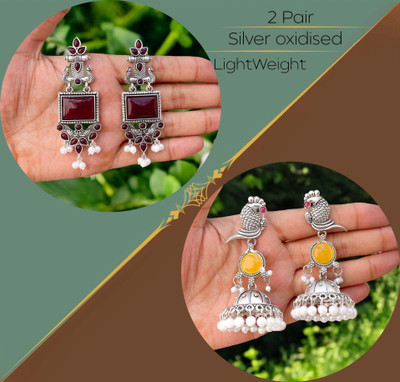 Vedda 2 Pair of Earrings for Women and Girls Diamond Brass Drops & Danglers