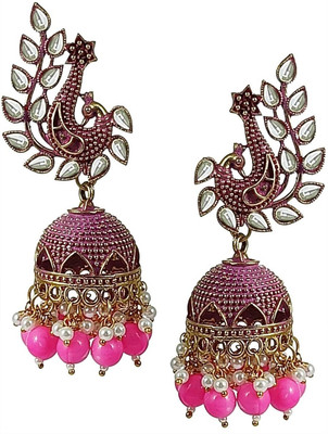 alysa Gold Plated Meenakari Peacock Shaped Jhumka/Jhumki Earrings For Women & Girls Alloy Jhumki Earring