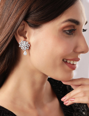 RUBANS Silver Plated Cubic Zirconia Brass Drops & Danglers