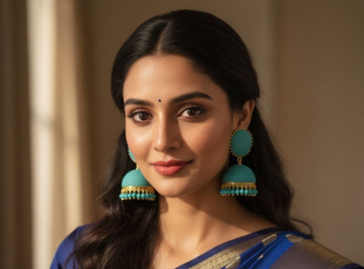 pas Traditional Sky blue Beaded Jhumka Earrings for Women & Girls Beads, Pearl Alloy Stud Earring, Plug Earring, Jhumki Earring, Earring Set, Drops & Danglers