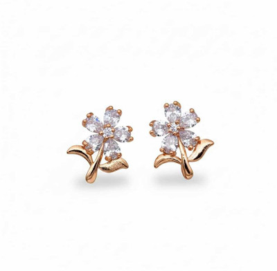 dc jewelery SKYA Rose Gold Plated CZ Flower Stud Earrings for Women and Girls Cubic Zirconia Alloy Stud Earring