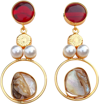 Jihi Fashions Gold-Tone Dangler Earrings with Studs, Pearls & Natural Shell Accents Alloy Drops & Danglers