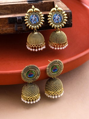 YELLOW CHIMES Meenakari Gold PLated Jhumka 2 Pair Combo Earrings Beads Metal Jhumki Earring