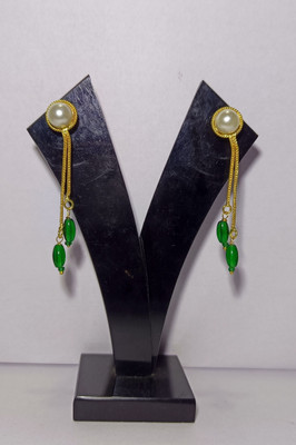 MK Gallery Golden Bridal Green Tringle Earring Brass Chandbali Earring