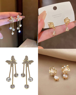 DIVYASHVI FASHION Gold-Plated Butterfly Combo Earrings Set for Women and Girls Crystal, Zircon Alloy Drops & Danglers, Stud Earring