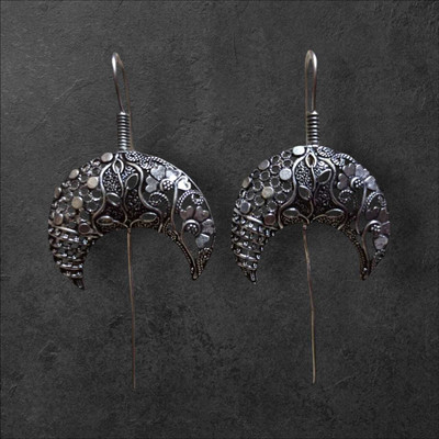 Nandishwarruma Oxidized Moon Traditional Antique Pin Bugadi 008 | For Mother Wife & All Women Alloy Cuff Earring