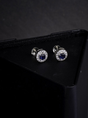 STORKSTONE 925 Silver Halo Screw-Back Earrings | Blue Sapphire CZ | Solitaire Accents Zircon Sterling Silver Stud Earring