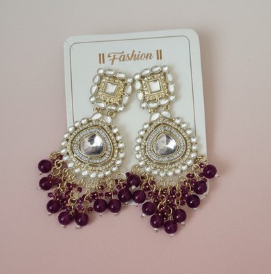 DHVANI Beaded Kundan Drop Earrings Pearl Alloy Chandbali Earring