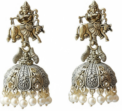 AKINOM Traditional Antique Gold Temple Jhumka Earring Beads Alloy Jhumki Earring
