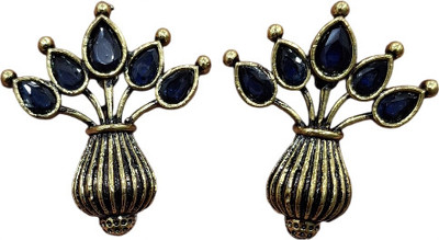 Kavi Traders Collection Flower Pot Blue Alloy Stud Earring