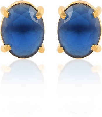 memoir Brass Goldplated Imitation Blue Sapphire Neelam Stud Earrings Women Fashion Sapphire Brass Stud Earring