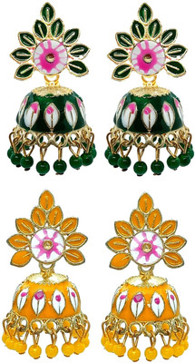 alysa Gold Plated Meenakari Traditional Temple Jhumka/Jhumki Earring(Combo Pack of 2) Alloy Jhumki Earring