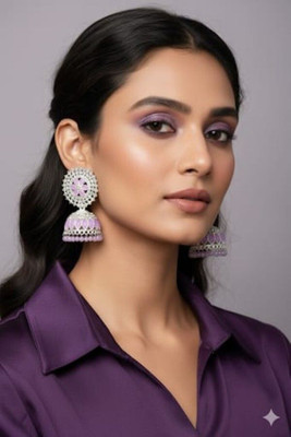 pas Unique purple Beads Stone Jhumka Earrings for women & girls for party wear Cubic Zirconia, Crystal, Beads, Cubic Zirconia Alloy Plug Earring, Jhumki Earring, Earring Set, Drops & Danglers