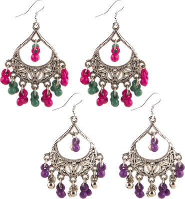 Jamleen Gallery Creative Frogs Oxidized Silver Beaded Earrings Combo (2 Pairs) Alloy Jhumki Earring