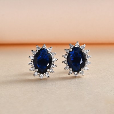 Ornate Jewels Pure 925 Sterling Silver Blue Sapphire Shimmering Studs Earrings for Womens Sapphire Sterling Silver Stud Earring