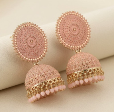 pas Traditional peach Oxidized Beaded Jhumka Earrings for Women & Girls Beads, Pearl Alloy Stud Earring, Plug Earring, Jhumki Earring, Earring Set, Chandbali Earring