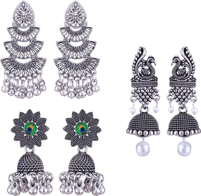 MEENAZ silver earrings jhumki combo oxidised earrings jhumka south indian temple party Beads, Pearl, Cubic Zirconia, Diamond Brass, Enamel, Copper, Zinc, Stone Chandbali Earring, Earring Set, Jhumki Earring
