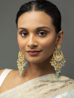 Priyaasi Priyaasi Sky Blue Floral Kundan Pearl Gold-Plated Chandbali Earrings For Womens Brass Drops & Danglers
