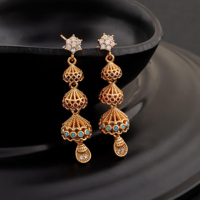 MAHIRA CREATION Ethnic Alloy Stylish South Indian Screw back Jhumka Earrings For Women and Girls Cubic Zirconia Brass Chandbali Earring