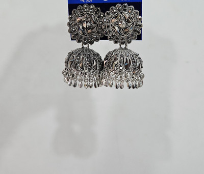 VELOURA Oxidized Floral Crystal Jhumki Crystal Metal Jhumki Earring