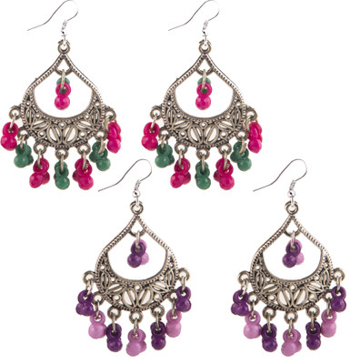 Jamleen Gallery Silver-Plated Colorful Dangler Earrings Set Alloy Jhumki Earring