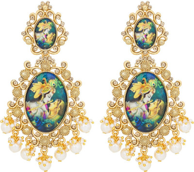 LUXOR 9 Centimeter Long Light Heavy Radha Krishna Earrings Diamond Alloy Drops & Danglers
