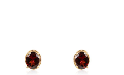 Sanaar Gold Sanaar Gold 925 Sterling Silver Garnet Oval Stud Earrings Garnet Silver Stud Earring