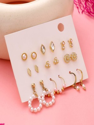 YELLOW CHIMES Combo of Studs & Hoop Earrings Set for Women and Girls Pearl Metal Earring Set