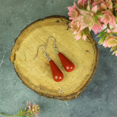 CRYSTU Natural Red Jasper Crystal Stone Tear Drop Shape Earring/Jhumki for women Jhumka Crystal Tassel Earring
