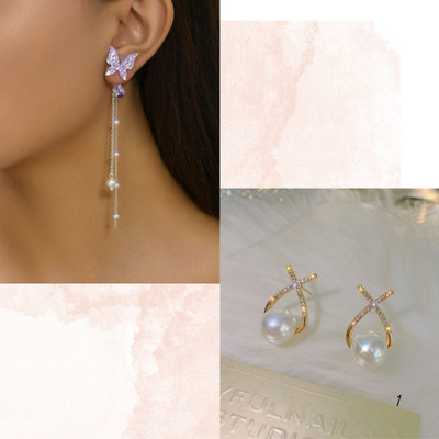 Rajwanti Collection Korean Eearring Combo | Eearring for Women | Butterfly Earring | Stud for Women Pearl, Cubic Zirconia, Crystal Alloy Stud Earring