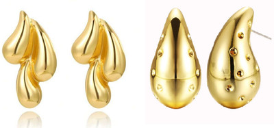 Bello Naari Golden Anti Tarnish Korean Hoop Tea Drop Earrings for Women & Girls (Pack of 2) Alloy Drops & Danglers, Tassel Earring