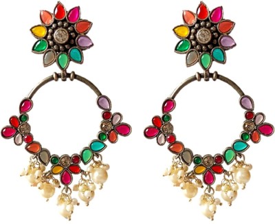 Muccasacra Flowery Colourful Office n Partywear Studded Carnelian Stone Stud Cubic Zirconia, Beads, Lapis Lazuli, Pearl, Crystal Alloy, Stone, Metal, Crystal Drops & Danglers