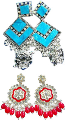 Hernger traders K3_Aqua_06 & Meenakari_Flower_Red_03 Cubic Zirconia Alloy Earring Set