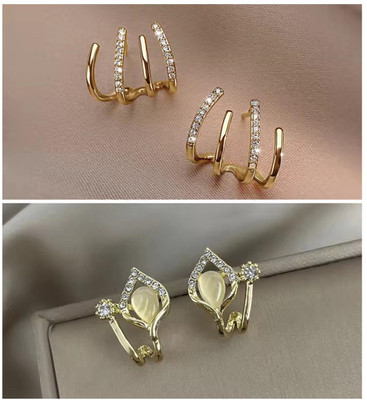 MONKDECOR Allure korean Earrings Combo, Pack of 2 Design Alloy Huggie Earring, Stud Earring