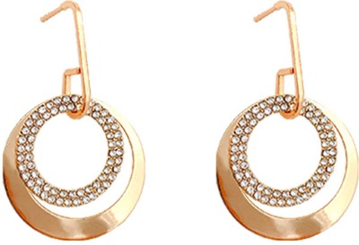 YELLOW CHIMES Gold Plated Crystal Studded Double Open Circle Hanging Drop Earrings Crystal Metal Stud Earring