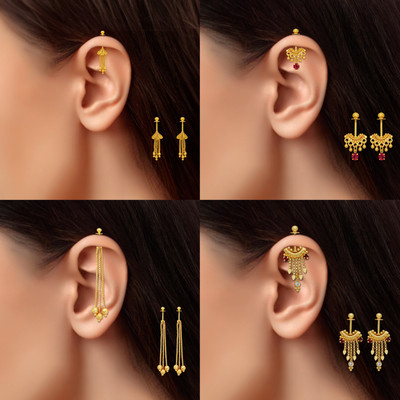 Drashti Collection Traditional Look Maharashtrian Micron Gold Plated Bugadi Earrings Pack Of 4 Brass Ear Thread