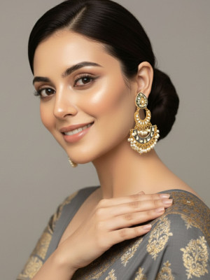 alysa Gold Plated Meenakari Work Kundan Stone Pearl Alloy Drops & Danglers