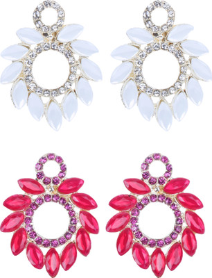 DEGHLAM Alloy Red & White Earrings stone For Women & Girls Brass Drops & Danglers Cubic Zirconia Alloy Drops & Danglers