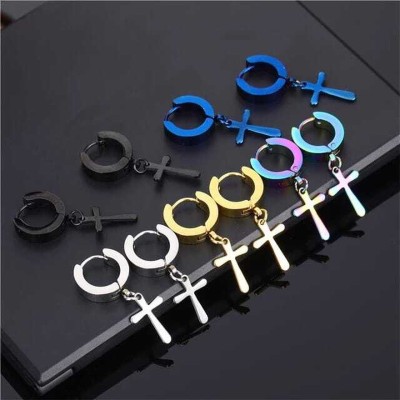 vien High Quality Cross Dangle Huggie Hoop Piercing unisex Earrings 5 pairs combo Stainless Steel Huggie Earring, Clip-on Earring, Hoop Earring, Stud Earring