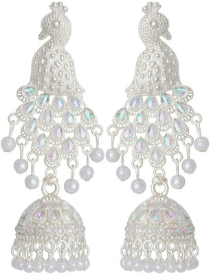 Sangam Divine Intricate peacock shape with shimmering crystal embellishments Alloy Jhumki Earring