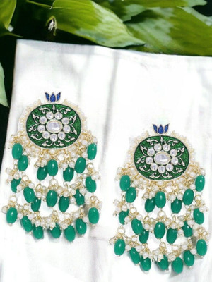ANOUK Kundan Green Pearls Dangle Earrings Alloy Drops & Danglers