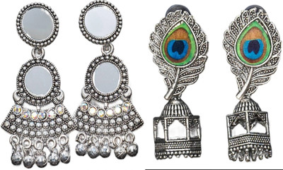 YOGINI JEWELS Silver Plated Oxidised Traditional Jhumka/ Jhumki Earrings for Women and Girls Alloy Earring Set