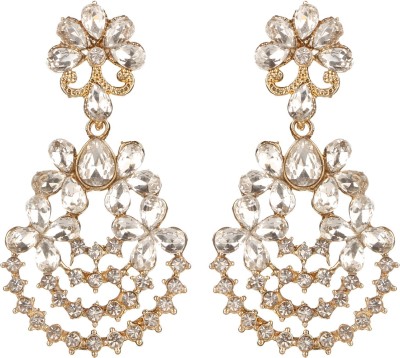 Kord Store Contemporary Flower Shape White Stone Dangle Earring For Women Diamond, Pearl Alloy Drops & Danglers