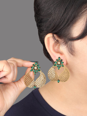 Arti creations Stylish Gold Plated Kundan Studded Beads Drop Danglers Chandbali Earrings Cubic Zirconia Brass Drops & Danglers, Chandbali Earring